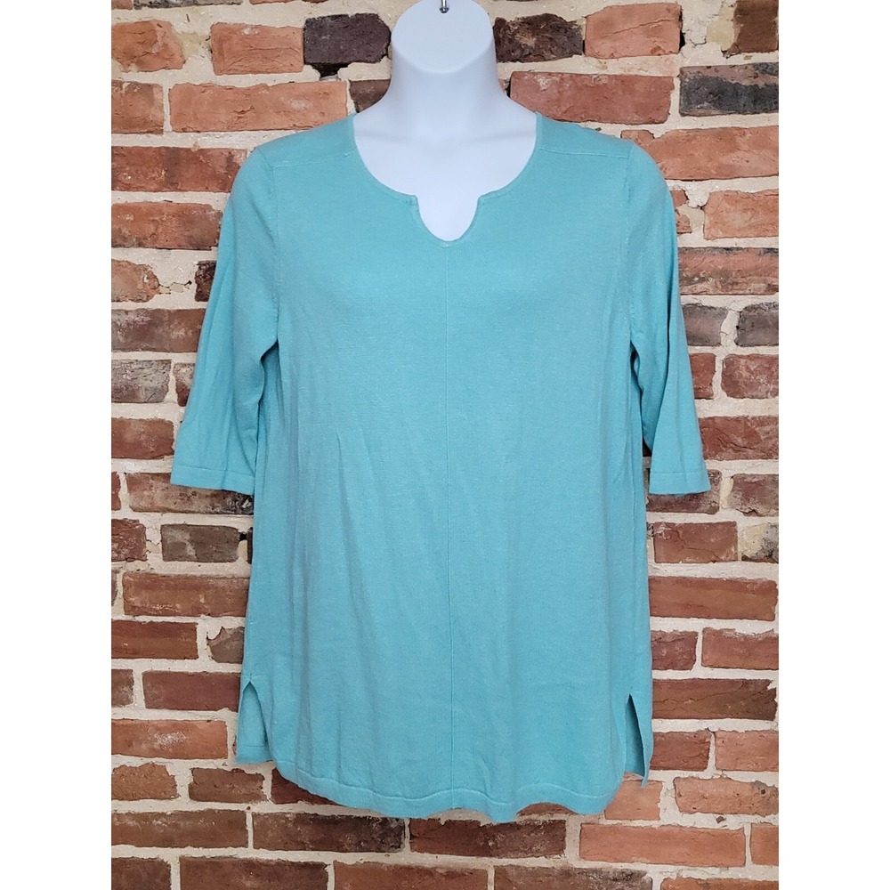 J Jill Linen Blend Tunic Pullover Sweater‎ L Turquoise Teal Relaxed Casual Chic